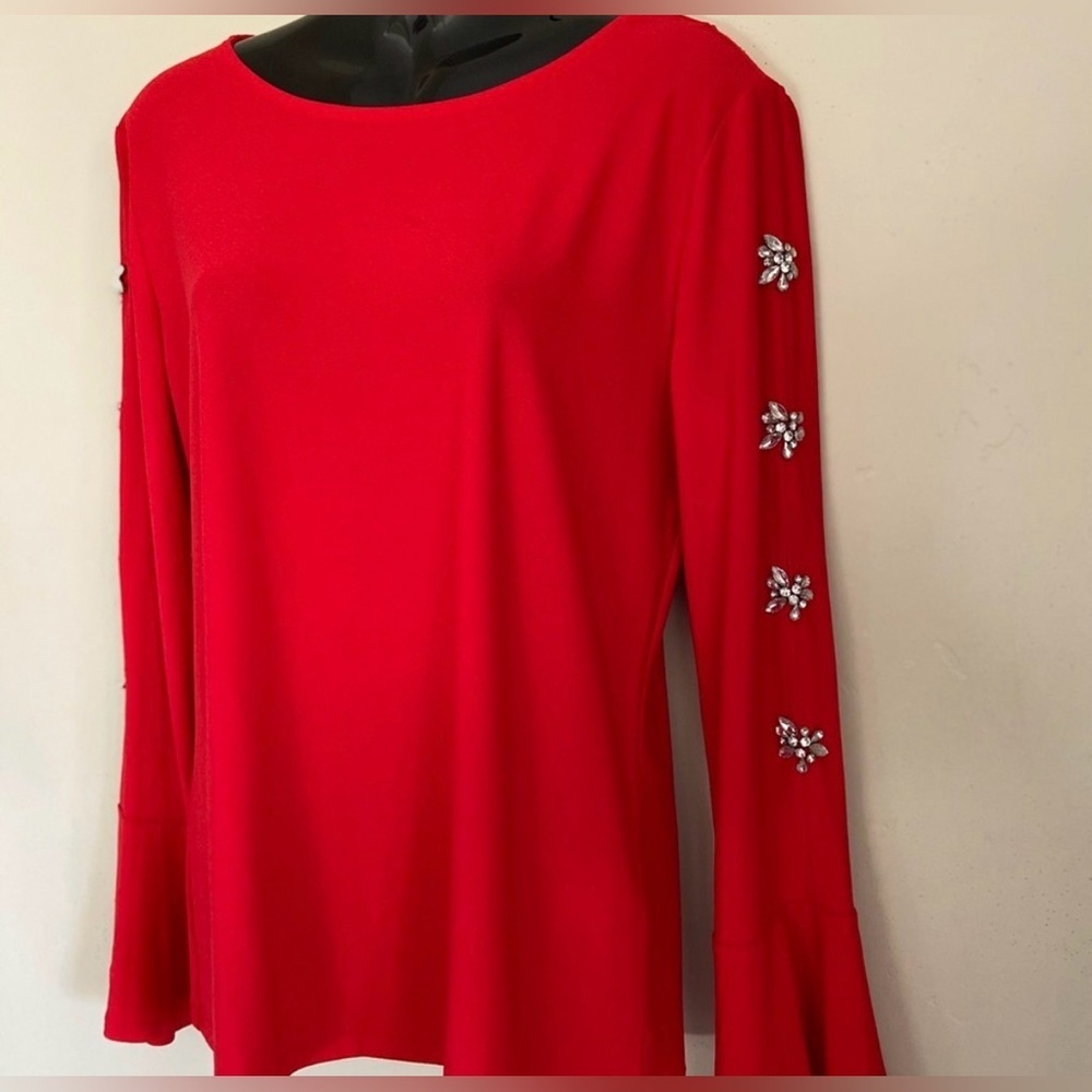 Macy’s INC Blouse Women’s Red Embellished Crystal Snowflake Valentine Day Wear